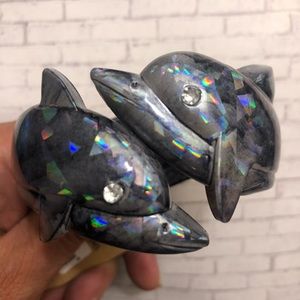 Dolphin dark gray iridescent opal bangle bracelet